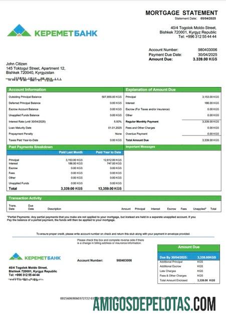 imprimível Modelo Word e PDF de declaração de hipoteca do Quirguistão Keremetbank